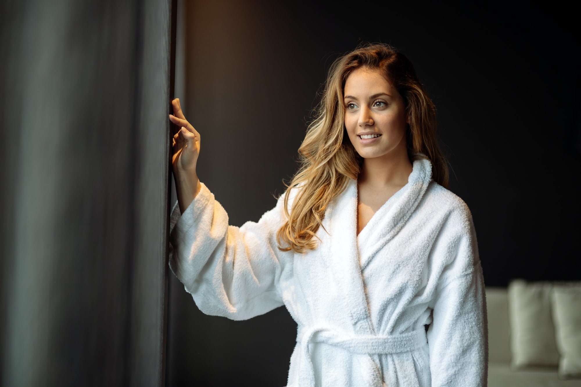 Stunning woman in bathrobe