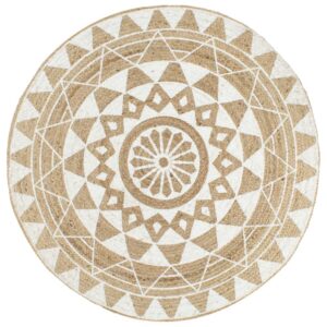 Tapis fait à la main Jute avec imprimé blanc 120 cm