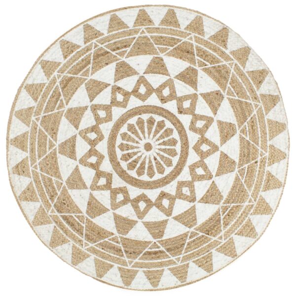 Tapis fait à la main Jute avec imprimé blanc 120 cm