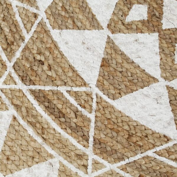 Tapis fait à la main Jute avec imprimé blanc 120 cm – Image 4