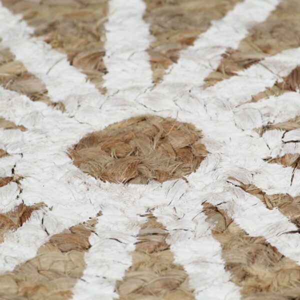Tapis fait à la main Jute avec imprimé blanc 120 cm – Image 5