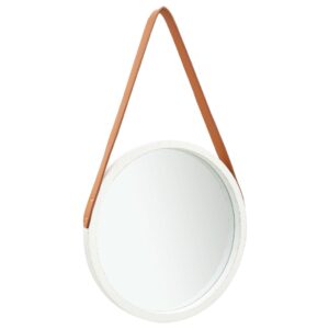 Miroir mural avec sangle couleur cuir 40 cm Blanc