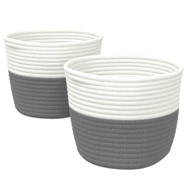 Duo de petits paniers de rangement gris et blanc en coton – Image 2