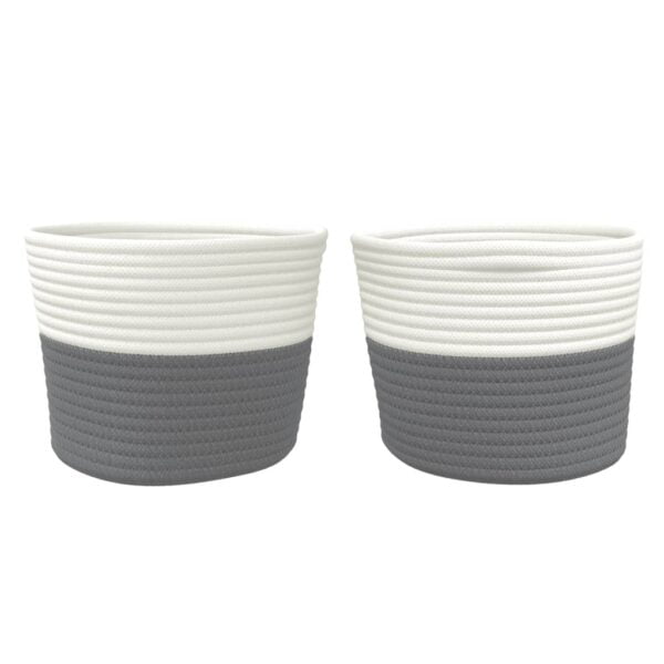 Duo de petits paniers de rangement gris et blanc en coton – Image 4