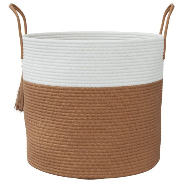 Panier de rangement marron et blanc en coton avec ponpon – Image 4