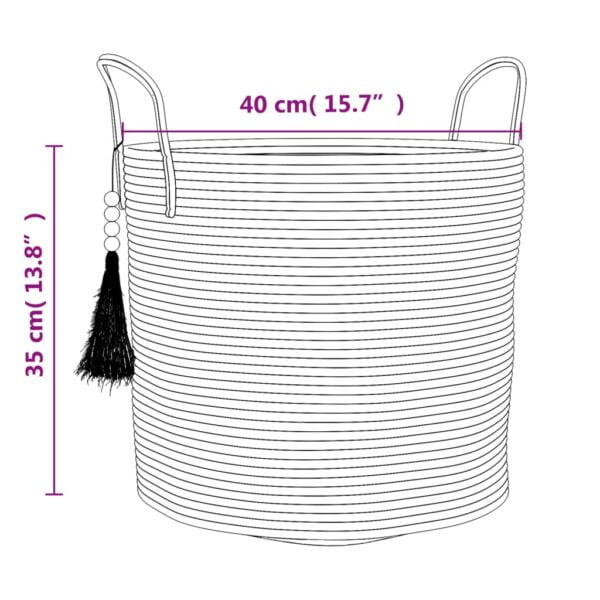 Panier de rangement marron et blanc en coton avec ponpon – Image 9