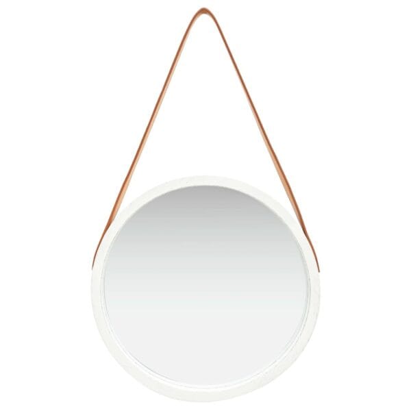 Miroir mural avec sangle couleur cuir 40 cm Blanc – Image 2