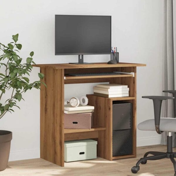 Bureau en chêne artisanal compact avec espace de rangement – design moderne en bois d'ingénierie durable – Image 2